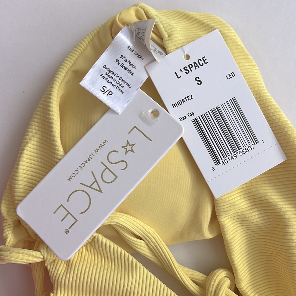 L SPACE  Bikini Top Womens Small Yellow Dax Swimsuit Beachwear New - Picture 9 of 11